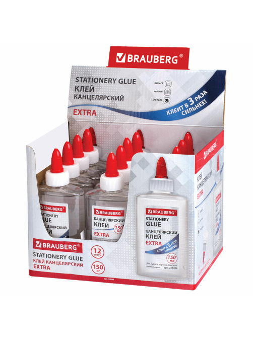 Клей канцелярский EXTRA BRAUBERG, 150 мл, с дозатором, 228406