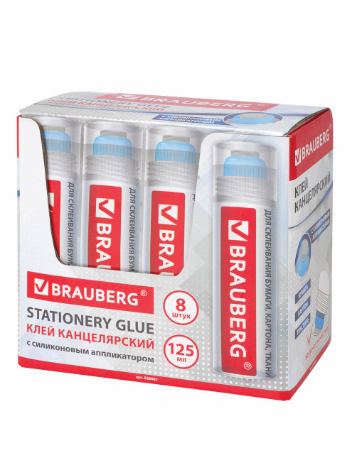 Клей канцелярский BRAUBERG, 125 мл, с силиконовым аппликатором, 228403