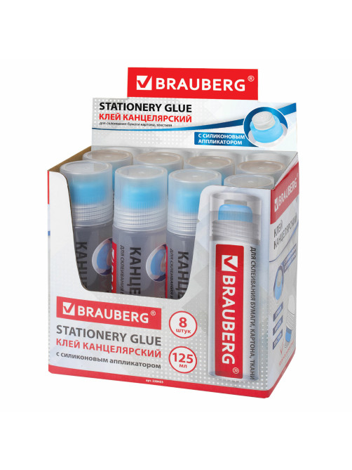 Клей канцелярский BRAUBERG, 125 мл, с силиконовым аппликатором, 228403