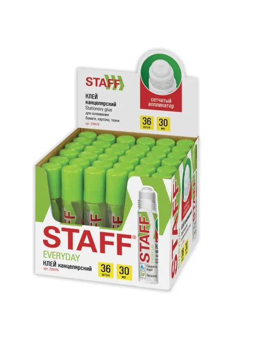 Клей канцелярский STAFF EVERYDAY 30 мл, сетчатый аппликатор, 228476