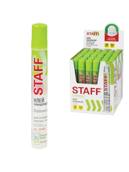Клей канцелярский STAFF EVERYDAY, 50 мл, сетчатый аппликатор, 228408