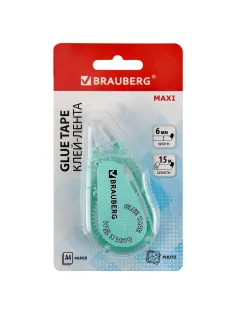Клей-лента BRAUBERG MAXI, 6 мм х 15 м, корпус зеленый, блистер, 273029