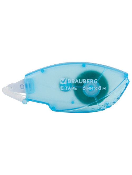 Клей-лента BRAUBERG STANDARD, 6 мм х 8 м, корпус матовый голубой, блистер, 273027