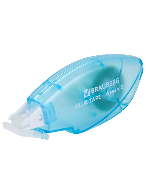 Клей-лента BRAUBERG STANDARD, 6 мм х 8 м, корпус матовый голубой, блистер, 273027