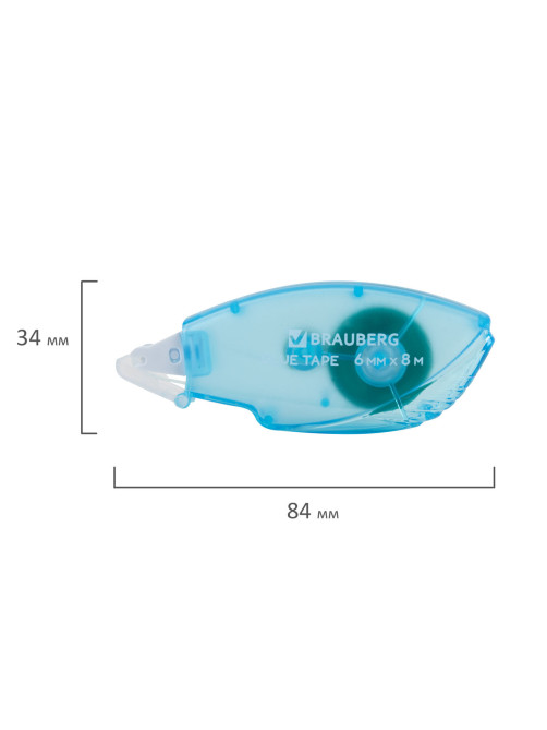 Клей-лента BRAUBERG STANDARD, 6 мм х 8 м, корпус матовый голубой, блистер, 273027