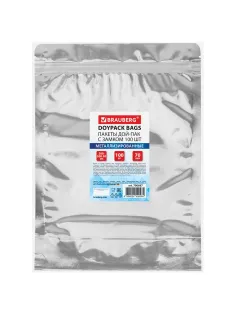 Пакеты дой-пак с замком ZIP LOCK, металлизированная + прозрачная стенка, 200х300 + 50 мм, КОМПЛЕКТ 100 штук, 70 мкм, BRAUBERG, 700687