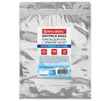 Пакеты дой-пак с замком ZIP LOCK, металлизированная + прозрачная стенка, 160х240 + 40 мм, КОМПЛЕКТ 100 штук, 70 мкм, BRAUBERG, 700685