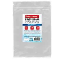 Пакеты дой-пак с замком ZIP LOCK, прозрачные, 160х240 + 40 мм, КОМПЛЕКТ 100 штук, 70 мкм, BRAUBERG, 700698