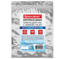 Пакеты дой-пак с замком ZIP LOCK, металлизированная + прозрачная стенка, 120х200 + 40 мм, КОМПЛЕКТ 100 штук, 70 мкм, BRAUBERG, 700683