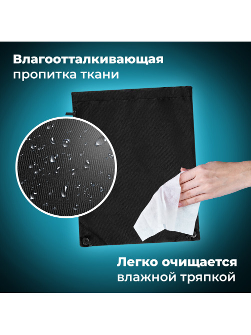 Мешок для обуви BRAUBERG плотный, карман на молнии, подкладка, 43х33 см, Total Black, 272427