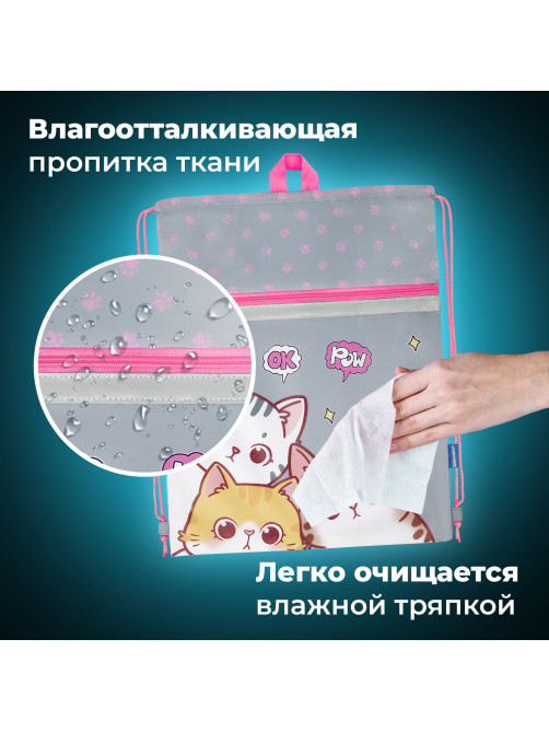 Мешок для обуви BRAUBERG, с петлей, светоотражающая полоса, 2 отделения, 46х36 см, 