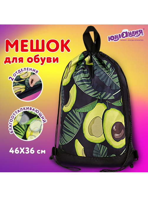 Мешок для обуви ЮНЛАНДИЯ, с ручками, боковой карман на молнии, 46х36 см, 