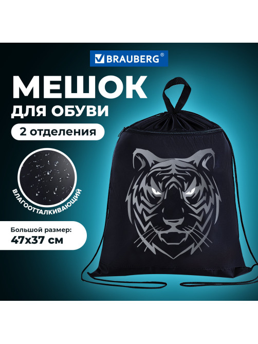 Мешок для обуви BRAUBERG, с петлёй, карман на молнии, 47х37 см, 