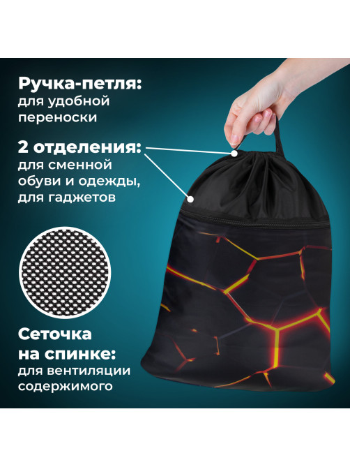 Мешок для обуви BRAUBERG БОЛЬШОЙ, с ручкой, карман на молнии, сетка, 49х41 см, 