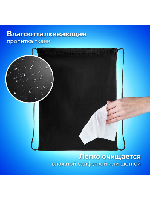 Мешок для обуви ПИФАГОР, 1 отделение, 40х32 см, черный, 271618