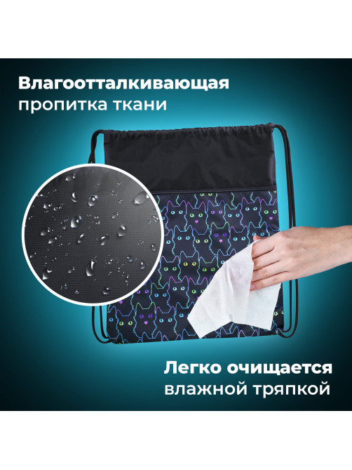 Мешок для обуви BRAUBERG БОЛЬШОЙ, с ручкой, карман на молнии, сетка, 49х41 см, 