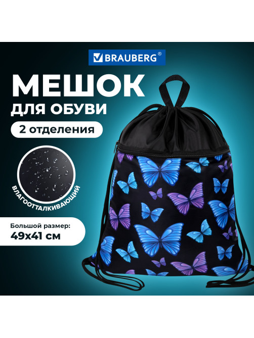 Мешок для обуви BRAUBERG БОЛЬШОЙ, с ручкой, карман на молнии, сетка, 49х41 см, 
