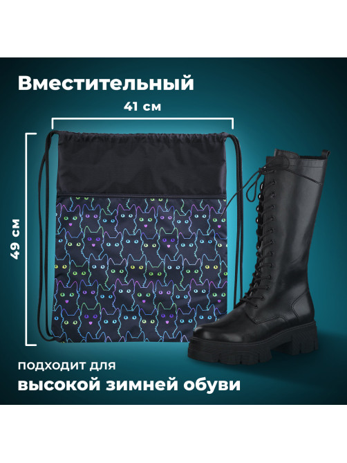 Мешок для обуви BRAUBERG БОЛЬШОЙ, с ручкой, карман на молнии, сетка, 49х41 см, 