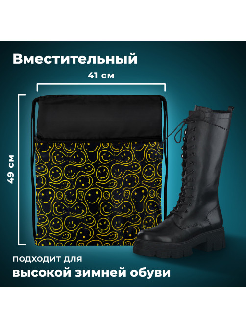 Мешок для обуви BRAUBERG БОЛЬШОЙ, с ручкой, карман на молнии, сетка, 49х41 см, 