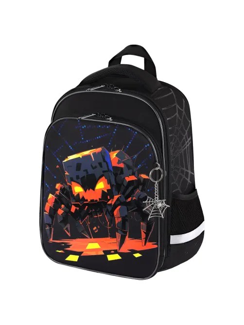 Ранец BRAUBERG QUADRO, 3 отделения, с брелком, Fire spider, 37х28х18 см, 273106