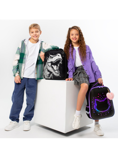 Ранец BRAUBERG SHINY, 2 отделения, с брелком, Scary dino, СВЕТЯЩИЙСЯ РИСУНОК, 38х28х14 см, 273143