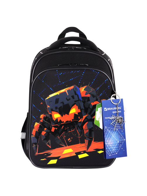 Ранец BRAUBERG QUADRO, 3 отделения, с брелком, Fire spider, 37х28х18 см, 273106