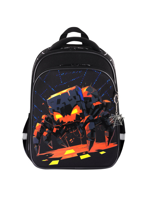 Ранец BRAUBERG QUADRO, 3 отделения, с брелком, Fire spider, 37х28х18 см, 273106