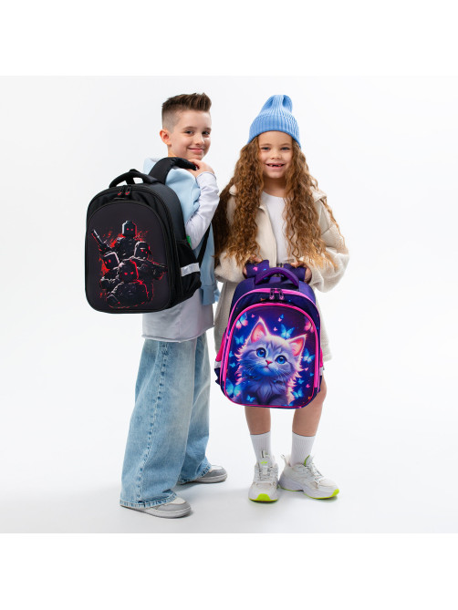 Ранец BRAUBERG KIDS STANDARD, 2 отделения, Curious cat, 36х28х14 см, 273145