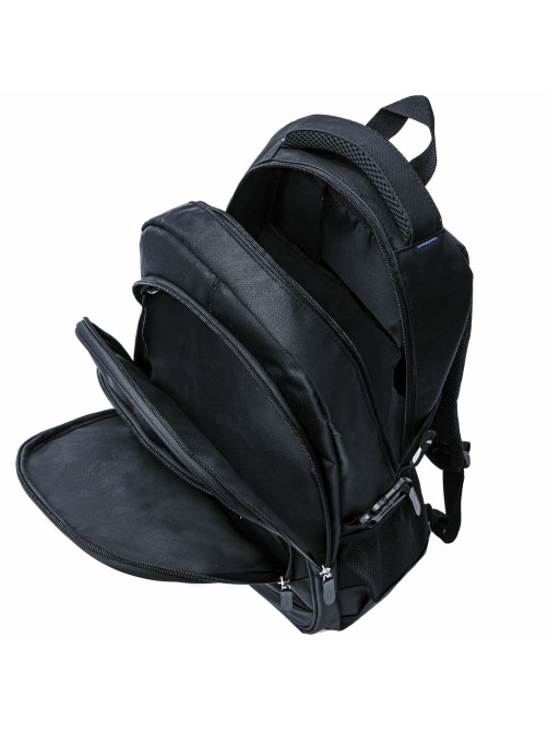 Рюкзак BRAUBERG TITANIUM универсальный, 3 отделения, черный, синие вставки, 45х28х18 см, 224734