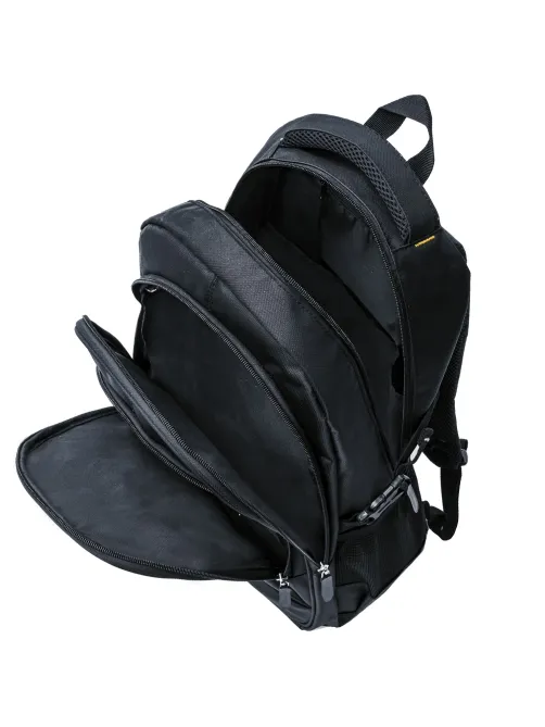 Рюкзак BRAUBERG TITANIUM универсальный, 3 отделения, черный, желтые вставки, 45х28х18 см, 224385