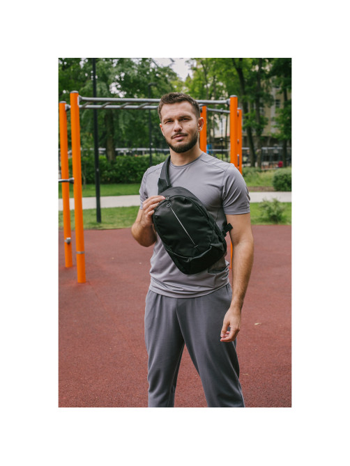 Рюкзак однолямочный HEIKKI SPORTING (ХЕЙКИ), светоотражающая полоса, черный, 37х23х10 см, 273905
