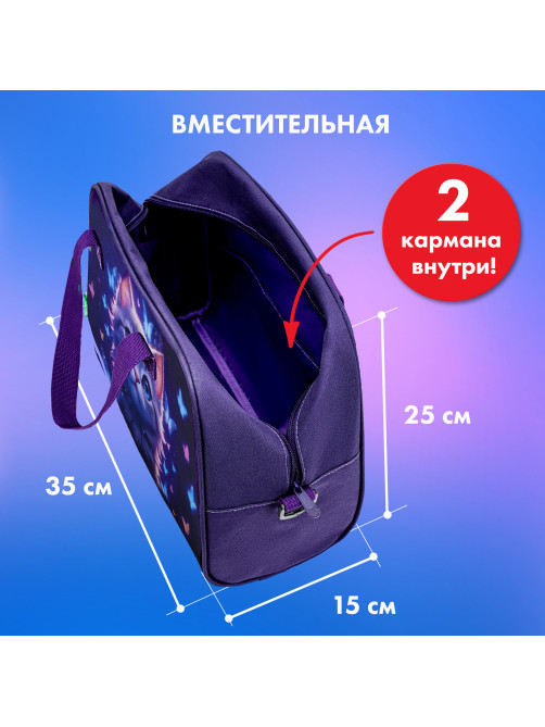 Сумка для занятий с плечевым ремнем, подкладкой BRAUBERG KIDS с ручками, 35x25x15 см, 
