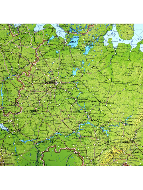 Карта России физическая 101х70 см, 1:8,5М, с ламинацией, интерактивная, европодвес, BRAUBERG, 112392
