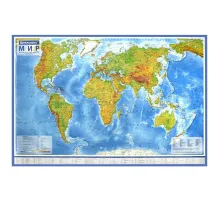 Карта мира физическая 120х78 см, 1:25М, с ламинацией, интерактивная, в тубусе, BRAUBERG, 112380