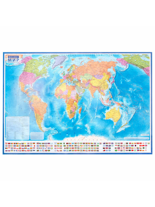 Карта мира политическая 199х134 см, 1:15,5М, с ламинацией, интерактивная, европодвес, BRAUBERG, 112387