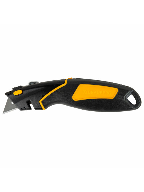 Нож универсальный мощный цинковый BRAUBERG METALLIC PRO, автофиксатор, резиновые вставки, 238738