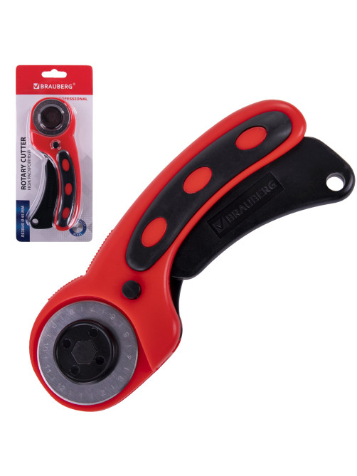 Нож раскройный роликовый 45 мм BRAUBERG PROFESSIONAL, круглое лезвие, резиновые вставки, 238087