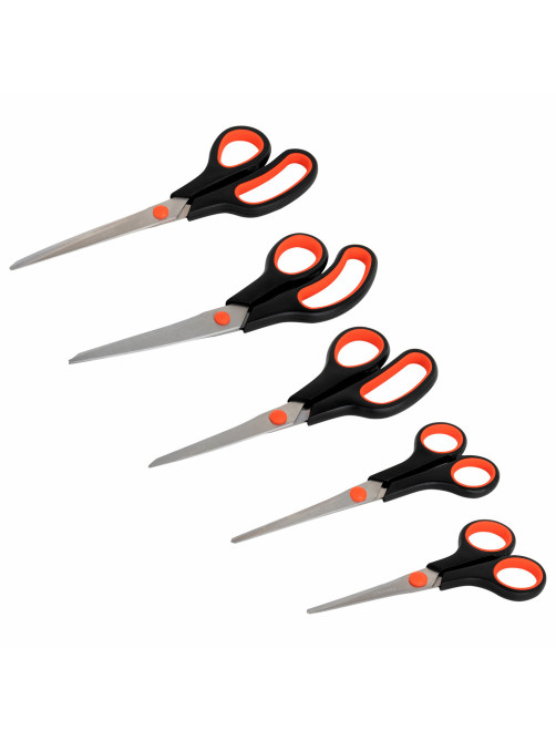 Ножницы BRAUBERG SOFT GRIP НАБОР 5 штук (140, 170, 190, 220, 240 мм), эргономичные черно-красные ручки, ВЫГОДНАЯ УПАКОВКА, 238410