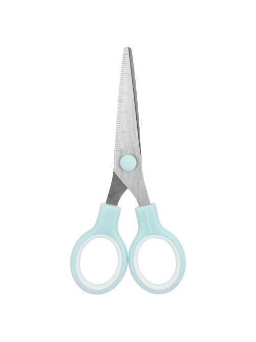 Ножницы BRAUBERG KIDS 130 мм, ручки мятные, закругленные лезвия с линейкой, 274062