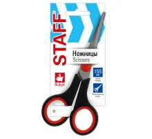 Ножницы 155 мм, бюджет, резиновые вставки, черно-красные, STAFF ECO, 238943