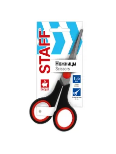 Ножницы 155 мм, бюджет, резиновые вставки, черно-красные, STAFF ECO, 238943