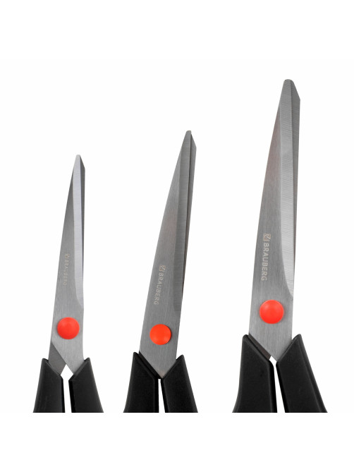 Ножницы BRAUBERG SOFT GRIP НАБОР 5 штук (140, 170, 190, 220, 240 мм), эргономичные черно-красные ручки, ВЫГОДНАЯ УПАКОВКА, 238410