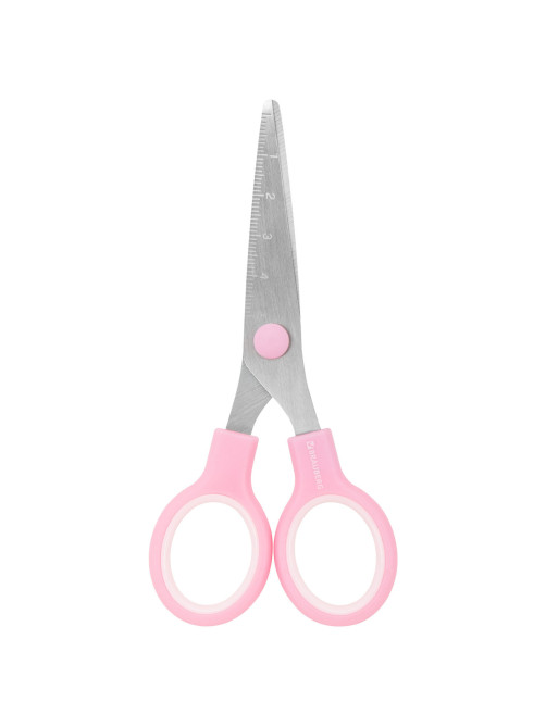 Ножницы BRAUBERG KIDS 130 мм, ручки розовые, закругленные лезвия с линейкой, 274063
