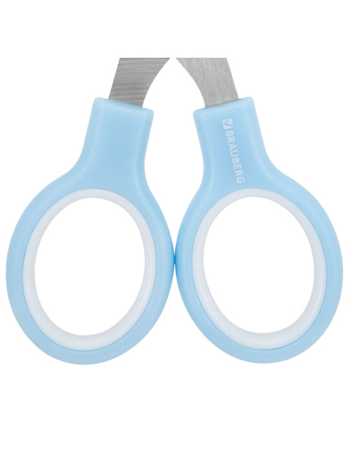 Ножницы BRAUBERG KIDS 130 мм, ручки небесно-голубые, закругленные лезвия с линейкой, 274060