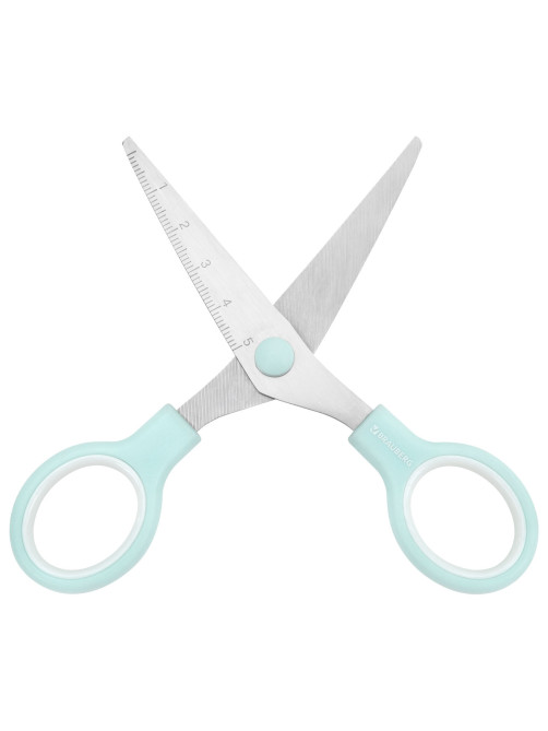 Ножницы BRAUBERG KIDS 130 мм, ручки мятные, закругленные лезвия с линейкой, 274062