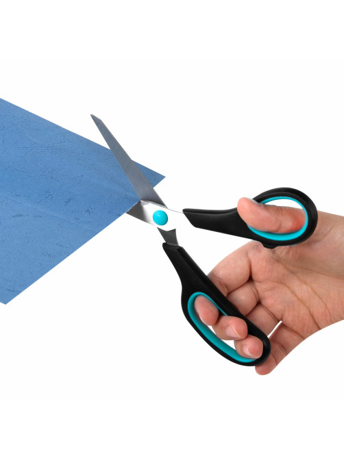 Ножницы BRAUBERG SOFT GRIP, НАБОР 3 штуки (140, 190, 230 мм), эргономичные черно-бирюзовые ручки, ВЫГОДНАЯ УПАКОВКА, 238411