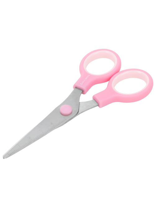 Ножницы BRAUBERG KIDS 130 мм, ручки розовые, закругленные лезвия с линейкой, 274063