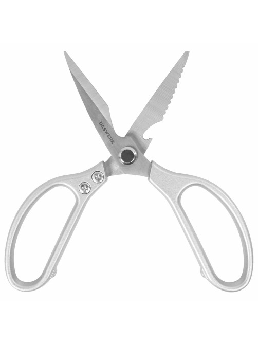Ножницы кухонные DASWERK (ДАСВЕРК), 210 мм, с открывашкой, зазубренные, металлические ручки, 608901