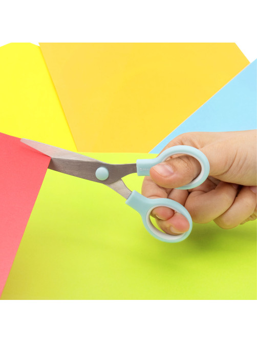 Ножницы BRAUBERG KIDS 130 мм, ручки мятные, закругленные лезвия с линейкой, 274062