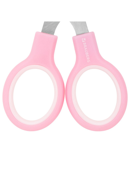 Ножницы BRAUBERG KIDS 130 мм, ручки розовые, закругленные лезвия с линейкой, 274063